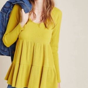 Maeve by Anthropologie Samina Babydoll Thermal Top Mustard Yellow Size Small